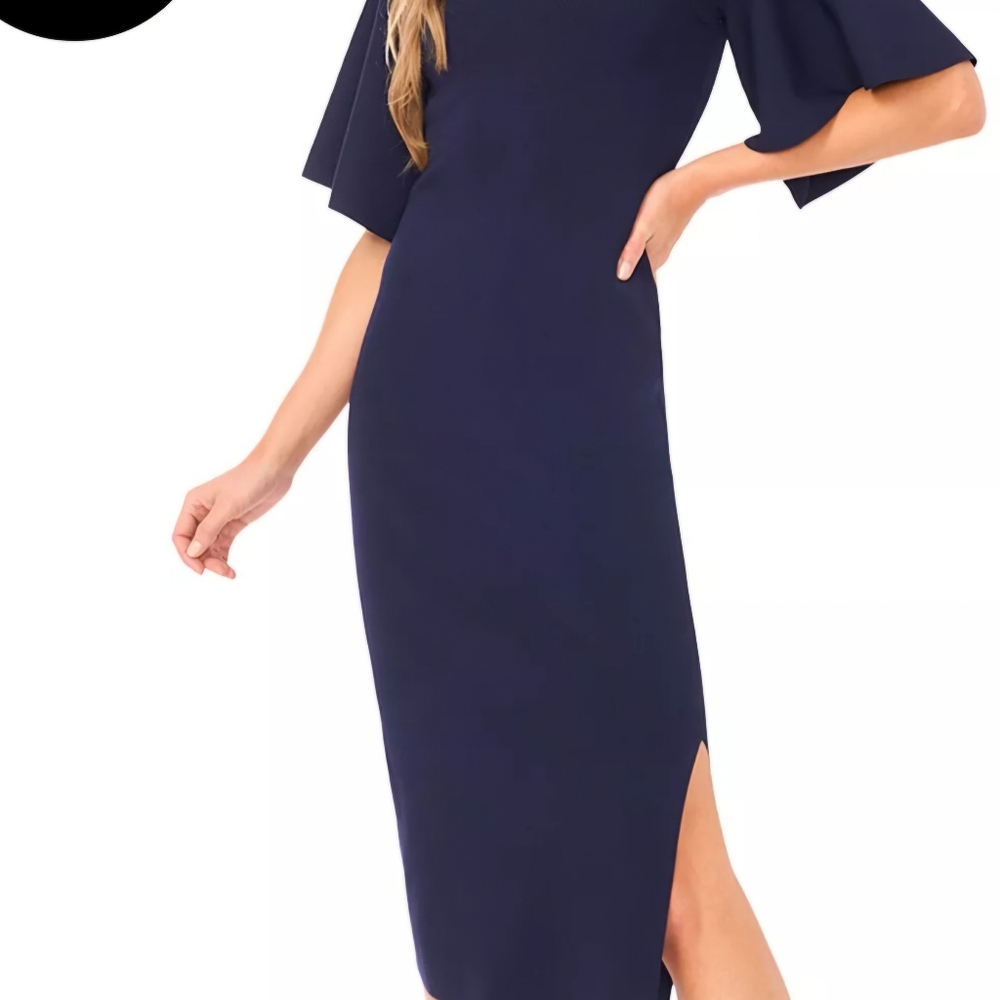 Ted Baker Lounia Elegant Navy Blue Midi Dress Flutter Sleeve Dress TB 2 - Picture 3 of 3